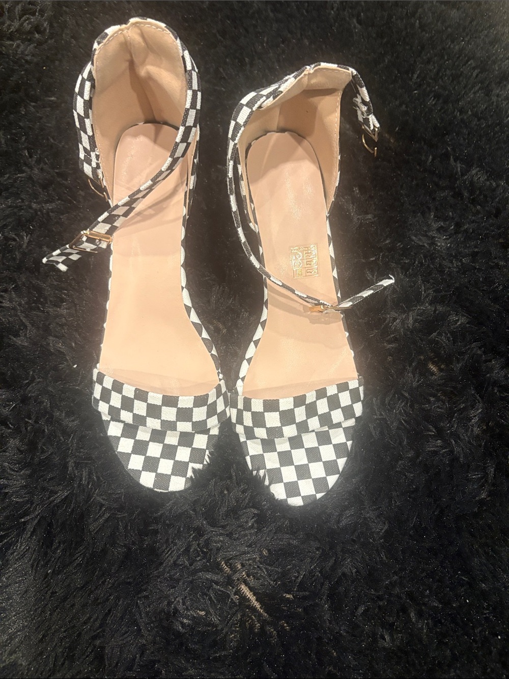 Checkered Ankle-Strap Sandals - Black & White